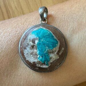 Beautiful Vintage Chrysocolla Pendant Raw Taupe & Teal Stone Boho Jewelry